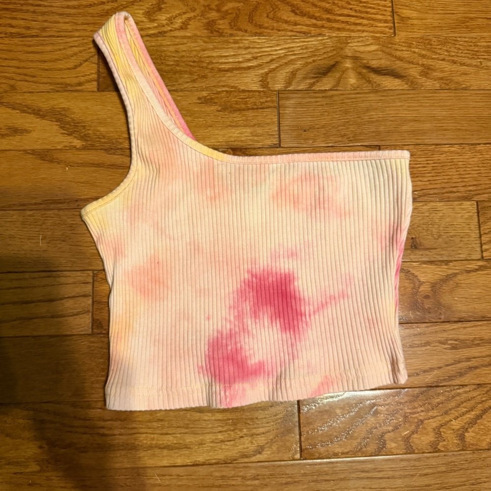 SHEIN Ribbed Tie-Dye 1 Sleeved Tank Top - Pink and Orange